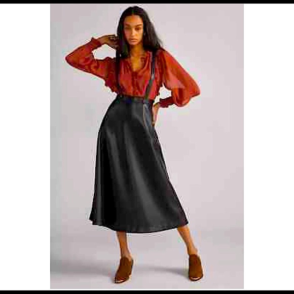 ANTHROPOLOGIE Faux Leather Pinafore Skirt